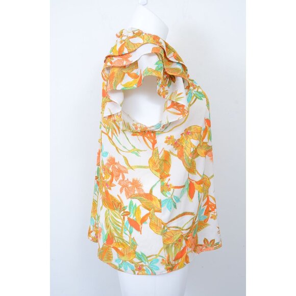 Rose & Olive Plus Size 1X Floral Feminine Flutter Sleeve Ruffle Neck Blouse Top - Picture 6 of 10